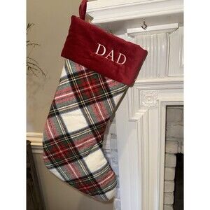 NWT Pottery Barn DAD Classic Christmas Stocking PLAID RED New!